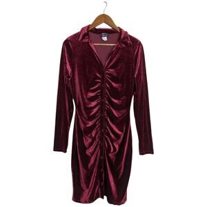 INC USA Ruched Velvet Shirt Dress Medium Red Y2K Witchy Glam Glam Vampy